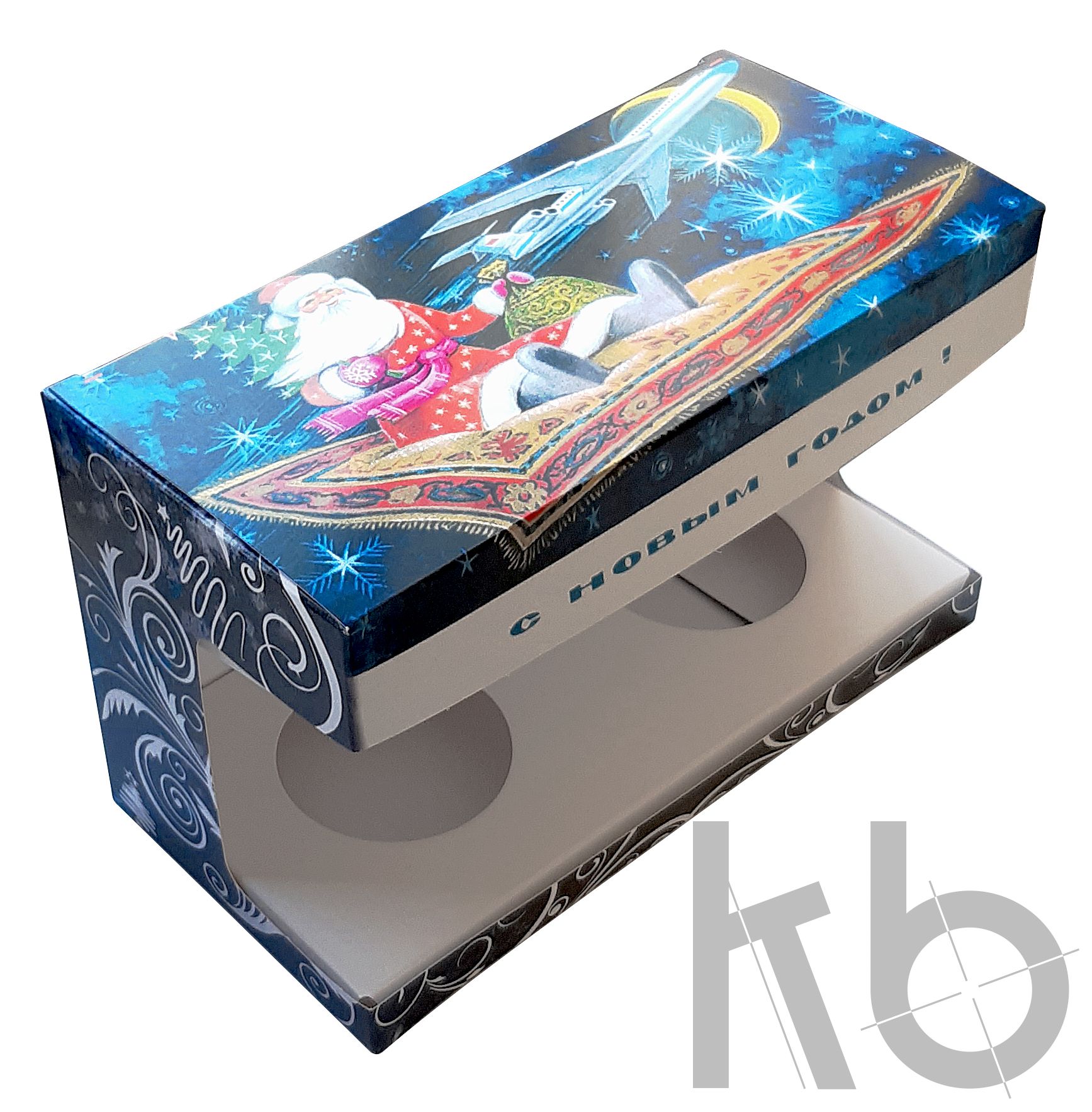 Коробка на 2 шара 10 см с Дедом Морозом