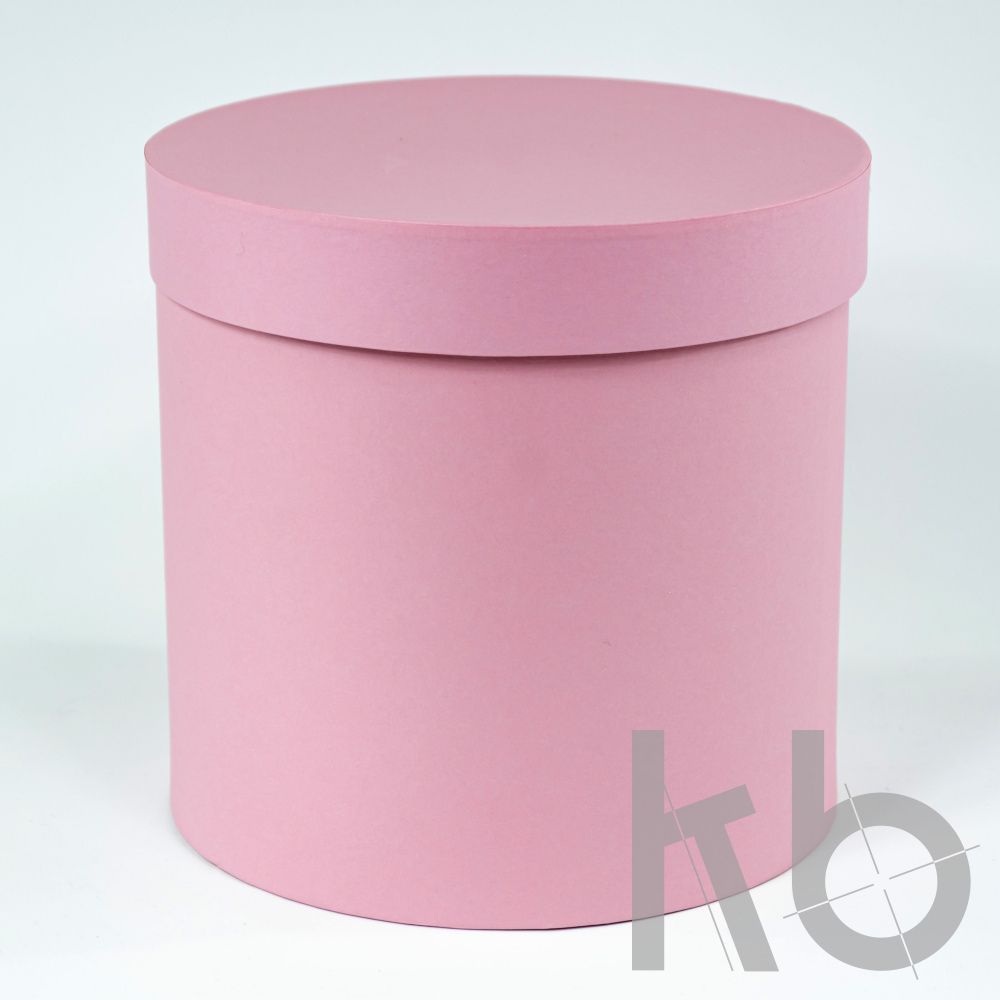 Круглая кашированная коробка розовая с крышкой