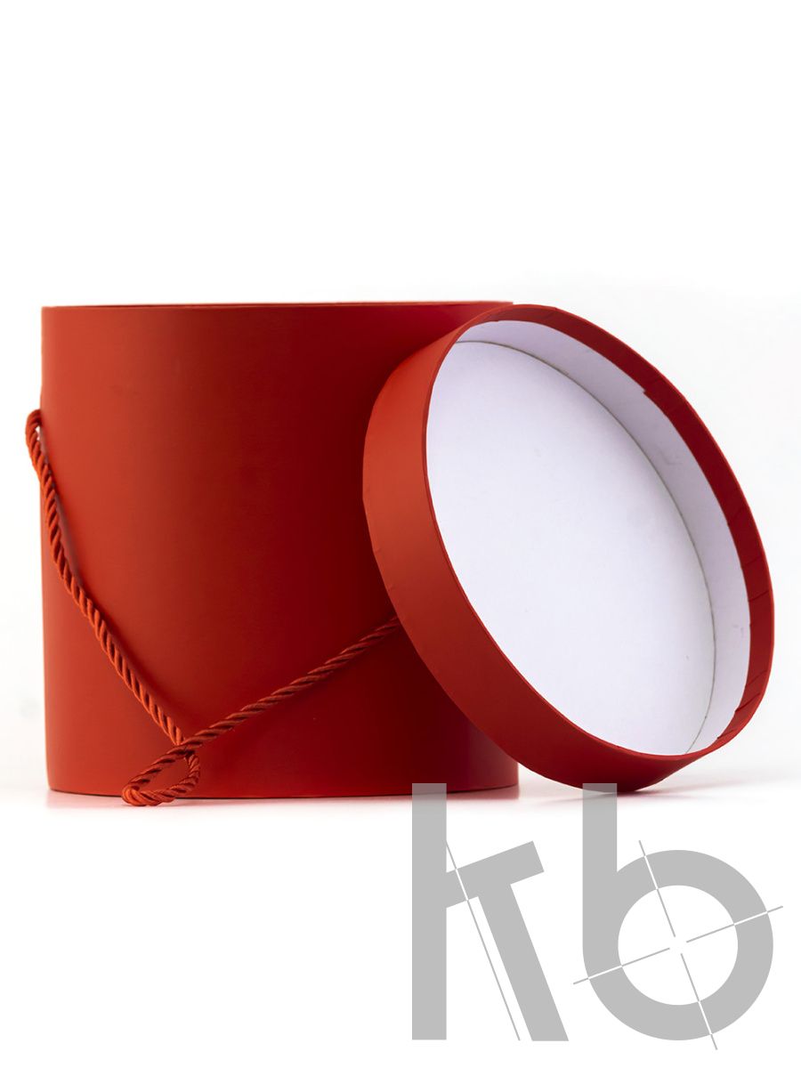 Бордовая круглая кашированная коробка с ручкой