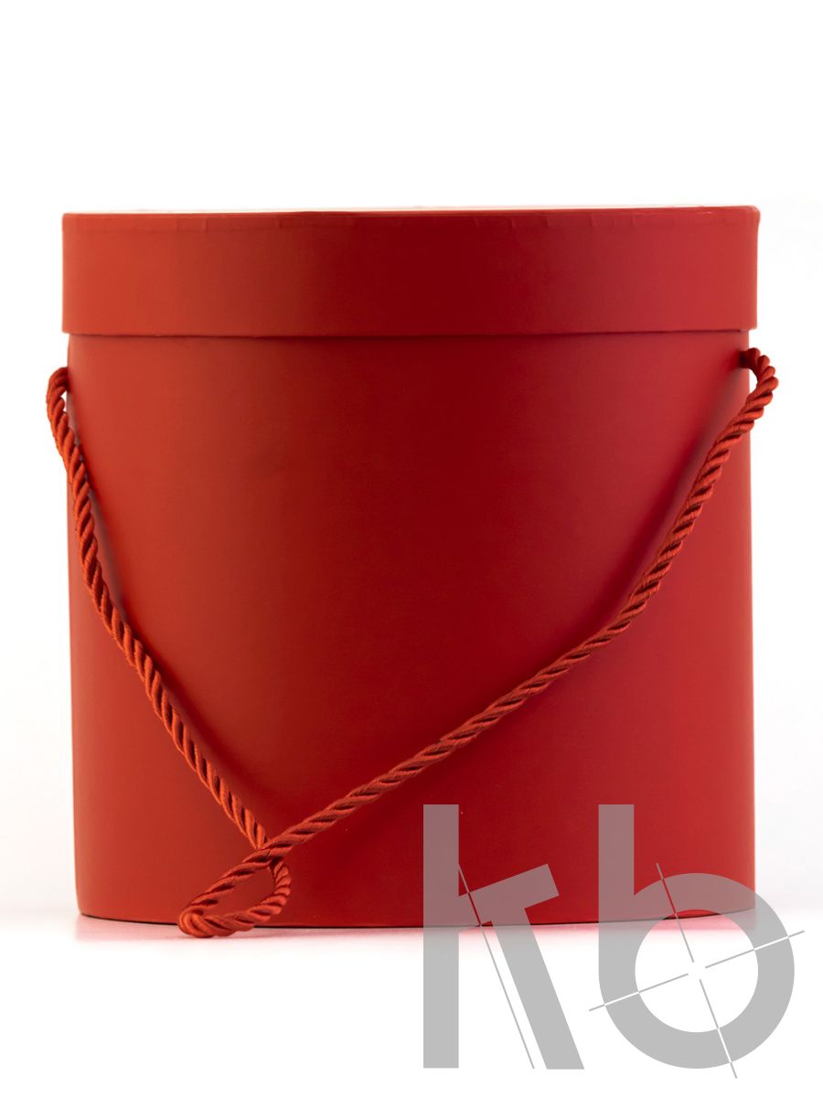 Бордовая круглая кашированная коробка с ручкой