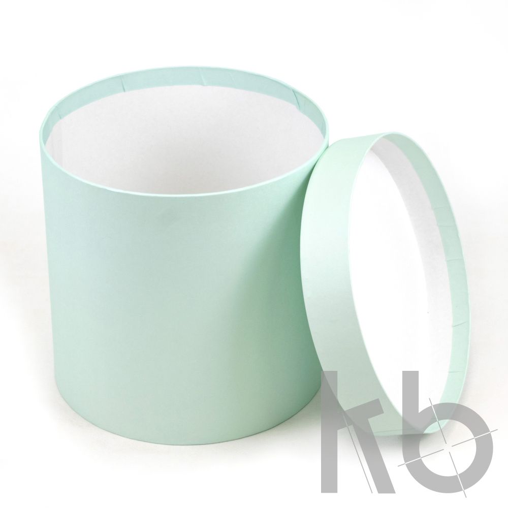 Круглая кашированная коробка бледно-зеленая с крышкой