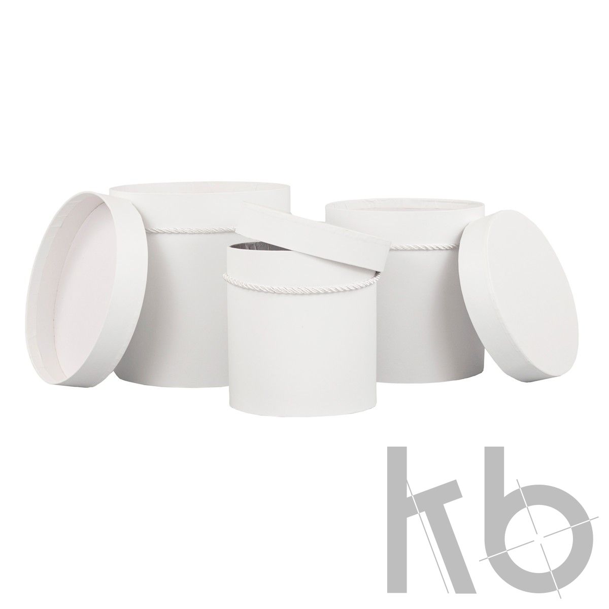 Подарочные круглые коробки с ручкой белые