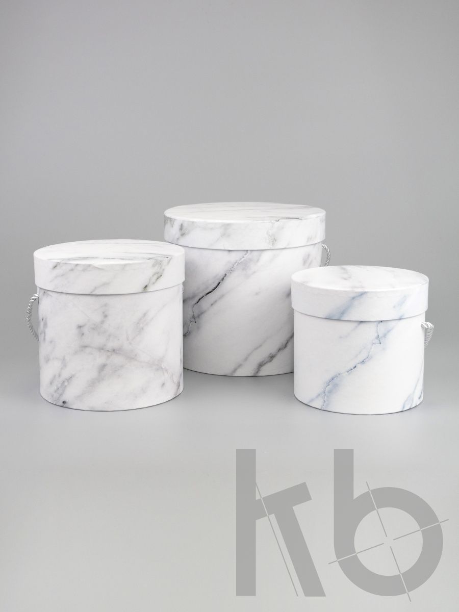 Круглые коробки с печатью под мрамор