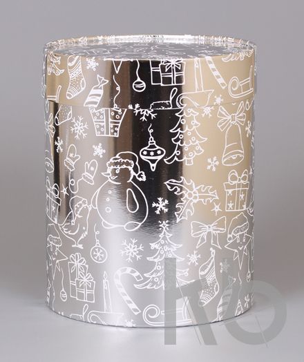 Коробка круглая, кашированная глянцевой фольгой с печатью