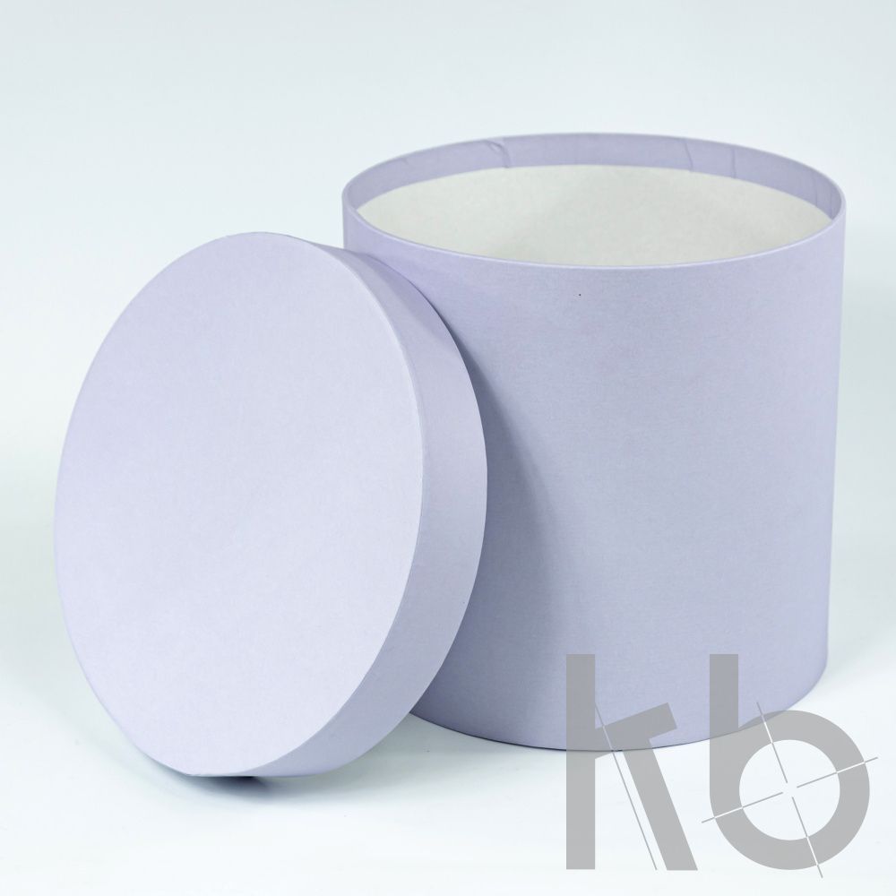 Круглая кашированная коробка светло-сиреневая с крышкой