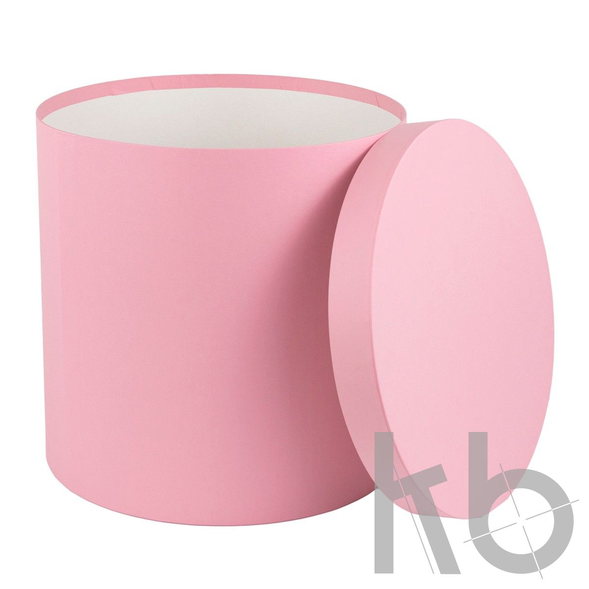 Круглая кашированная коробка розовая с крышкой