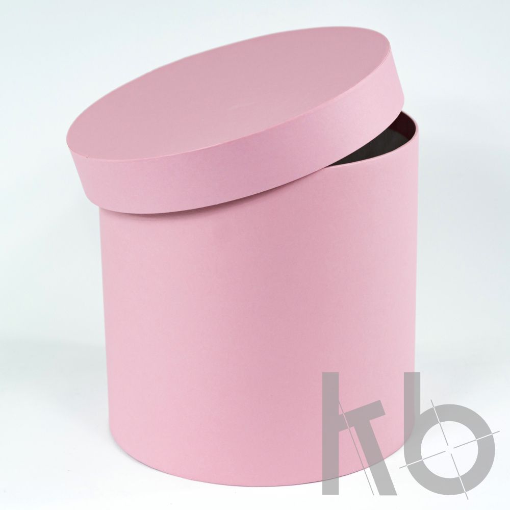 Круглая кашированная коробка розовая с крышкой