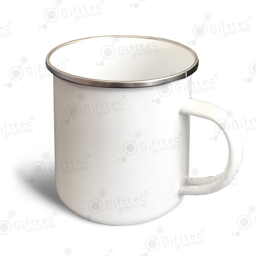 Кружка металлическая эмалированная белая с серебряной каемкой, 360мл для сублимации Кружка металлическая эмалированная белая с серебряной каемкой, 360мл для сублимации