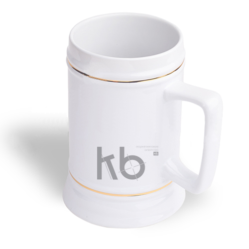 Кружка пивная керамическая с золотой каёмкой и прямоугольной ручкой для сублимации Кружка пивная керамическая с золотой каёмкой и прямоугольной ручкой для сублимации
